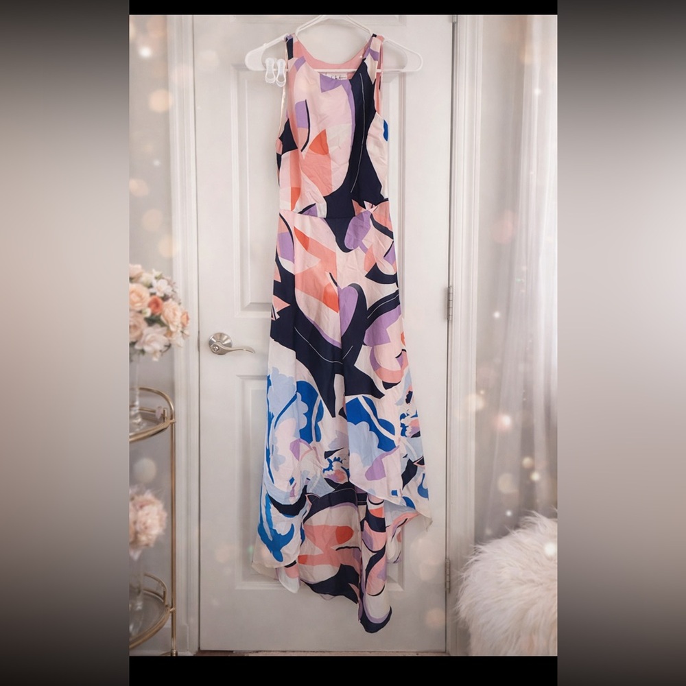 Nicole Miller Abstract Floral High-Low Maxi Dress Size 2